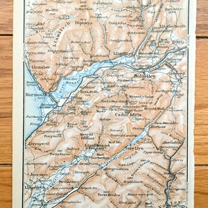 Antik 1927 Gwynedd, Wales Landkarte von Baedekers Atlas von Großbritannien – Fluss Mawddach, Barmouth, Dolgelley, Llwyngwril Llanaber Cader Idris