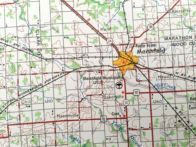 Marshfield Altoona Wisconsin 1964 US Geological Survey Topographic Map \u2013 Chippewa Falls Menomonie Mondovi Antique Eau Claire Durand WI
