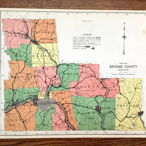 Antike Broome County, New York 1941 Historische Atlas Karte – Binghamton, Lisle, Whitney Point, Anzahlung, Windsor, Lestershire, Sanford, NY