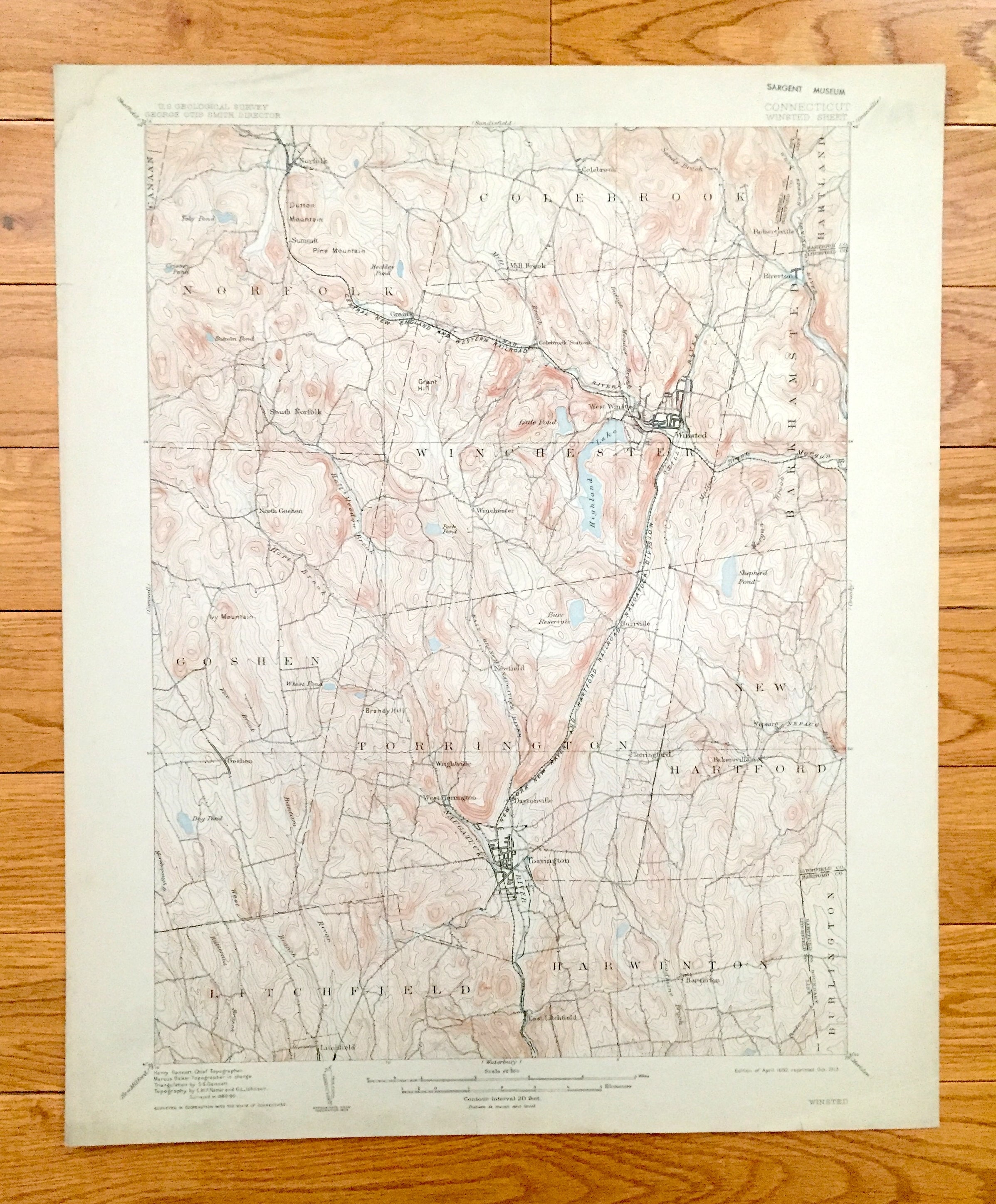 Antique Winsted Connecticut 1892 US Geological Survey Topographic