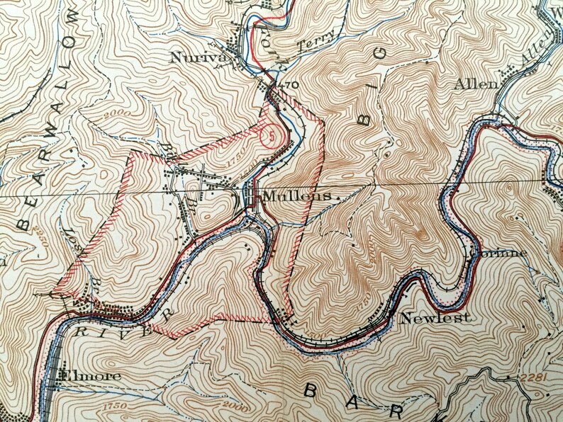 Antique Mullens West Virginia 1927 US Geological Survey Etsy