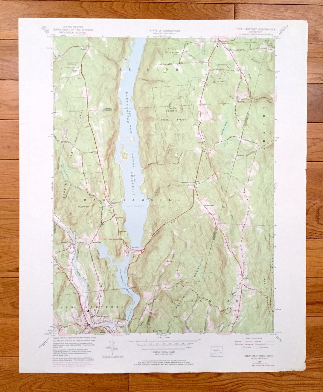 Antique New Hartford, Connecticut 1956 US Geological Survey Topographic