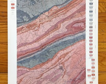 May include: A vintage geological map titled "Historical Geology Sheet" with a detailed depiction of the Virginia-Tennessee area. The map features a color-coded representation of geological formations in shades of pink, red, blue, and gray.