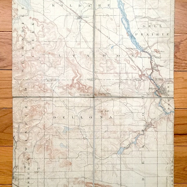 Antique The Dells, Wisconsin 1901 US Geological Survey Topographic Map – Kilbourn, Delton, Lyndon, Reedsburg, Juneau, Sauk, Adams County, WI