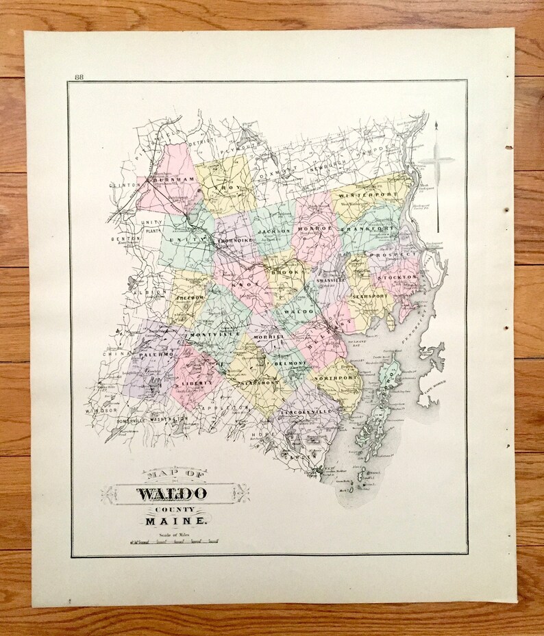 Antique 1888 Waldo County Maine Map by N. Colby & Etsy