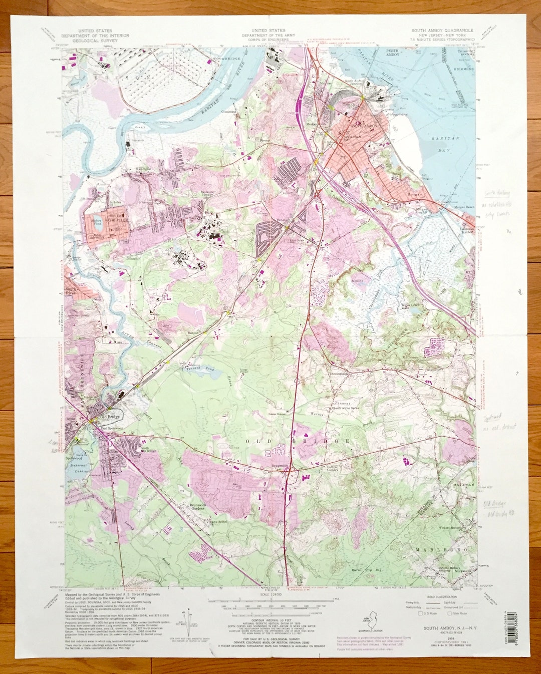 Antique South Amboy, New Jersey 1954 New Jersey US Geological Survey