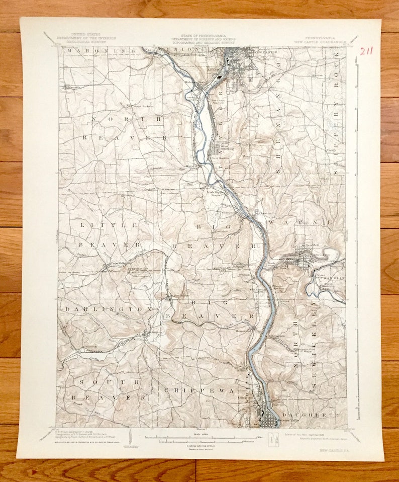 Antique New Castle Pennsylvania 1904 Us Geological Survey Etsy - image 0