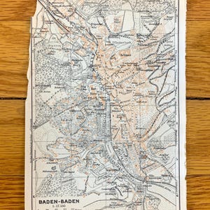 Antike Baden-Baden, Deutschland Karte von Baedekers Atlas Atlas – Baden-Württemberg, Schwarzwald, Kurort Kurort Oos
