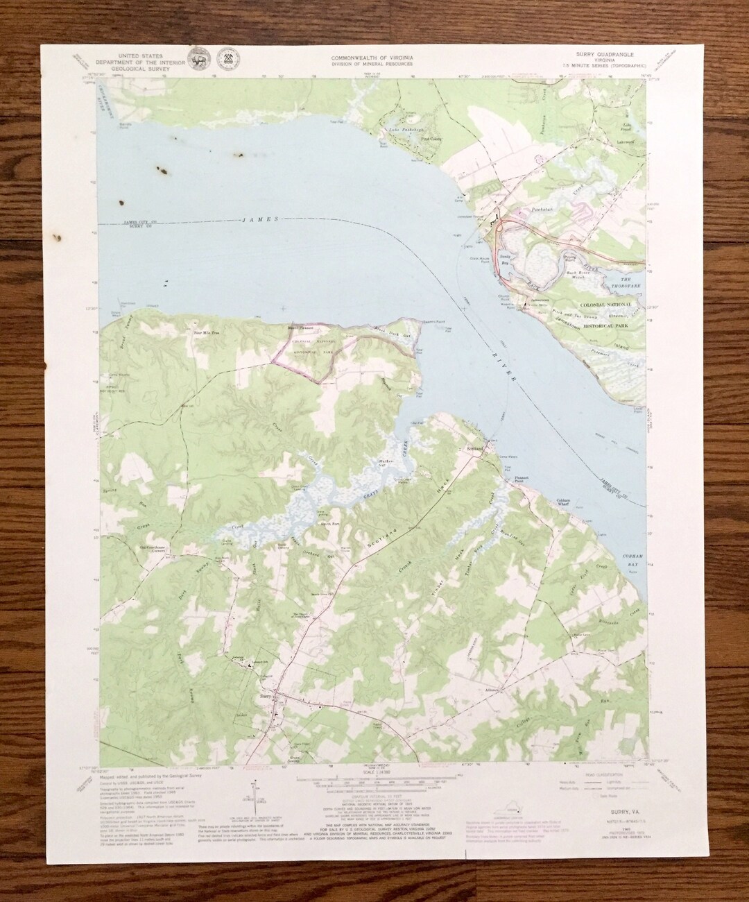Antique Jamestown, Virginia 1965 US Geological Survey Topographic Map ...