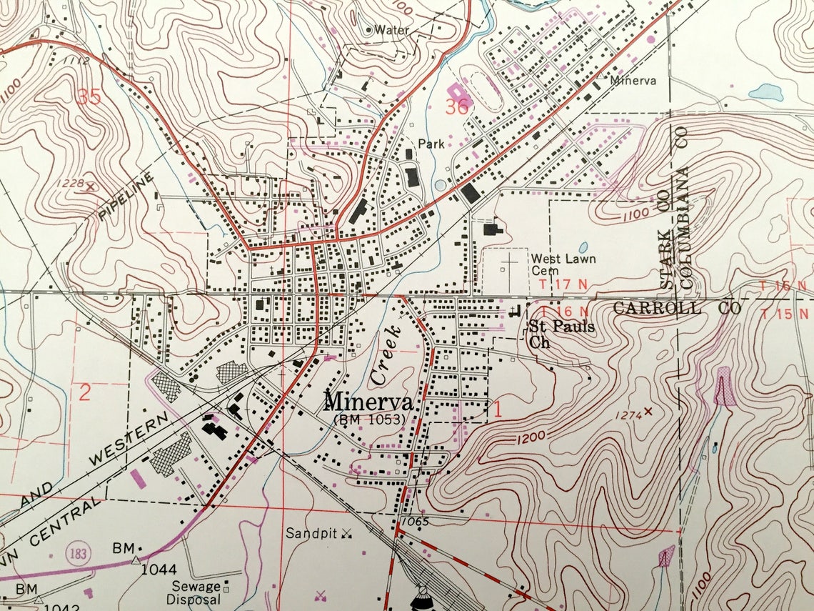 Antique Minerva Ohio 1960 US Geological Survey Topographic Etsy