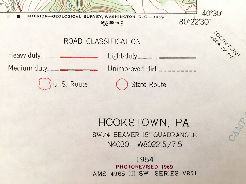 Antique Hookstown Pennsylvania 1954 US Geological Survey Etsy