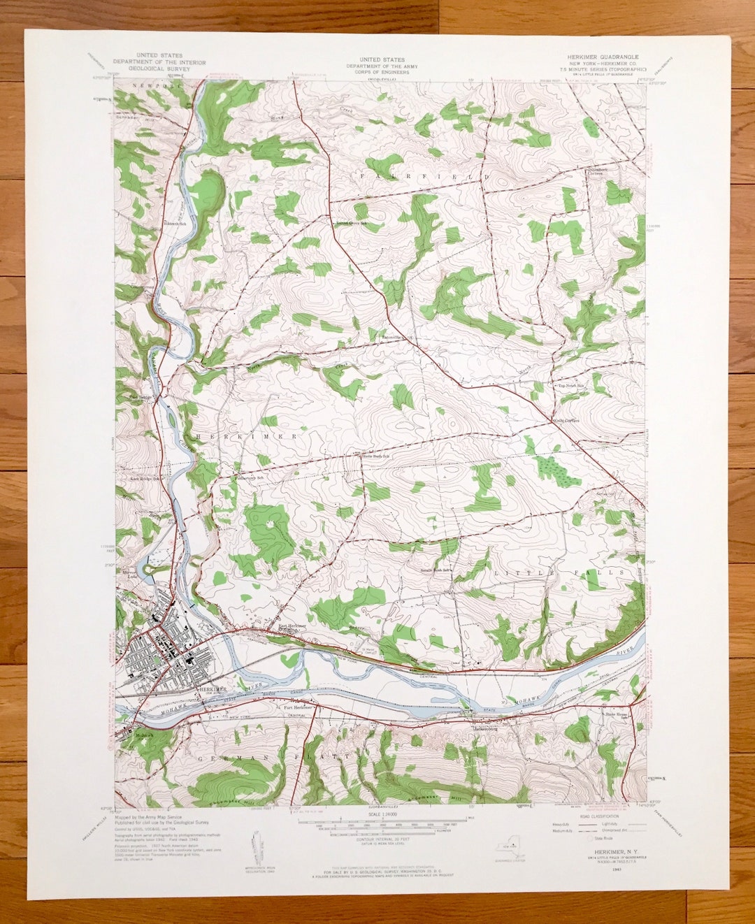 Antique Herkimer, New York 1943 US Geological Survey Topographic Map ...
