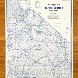 Mapa antigo de Metzgers do Condado de Alpine, Califórnia, década de 1960 – Lago Tahoe, Toiyabe, Floresta Nacional de Stanislaus, Eldorado, Amador, Tuolumne, Mono, CA