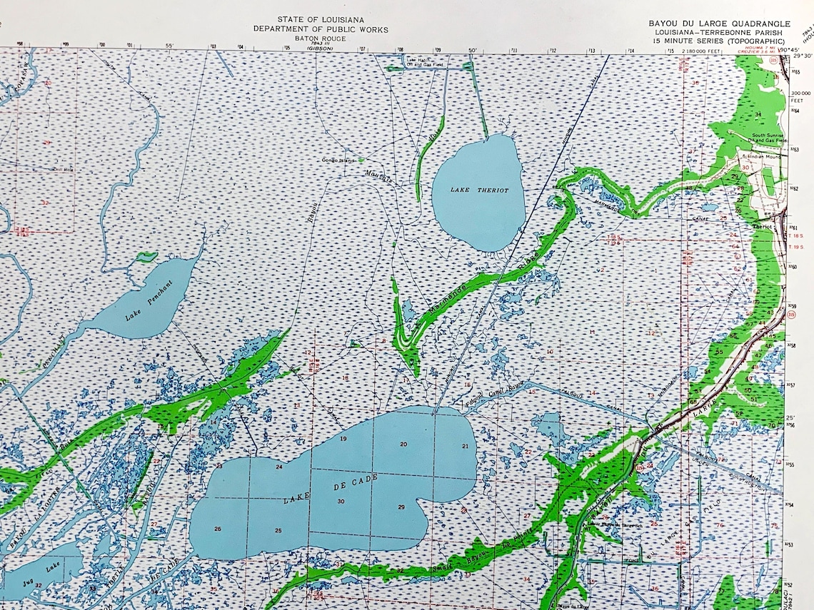 Antique Bayou Du Large, Louisiana 1964 US Geological Survey Topographic ...