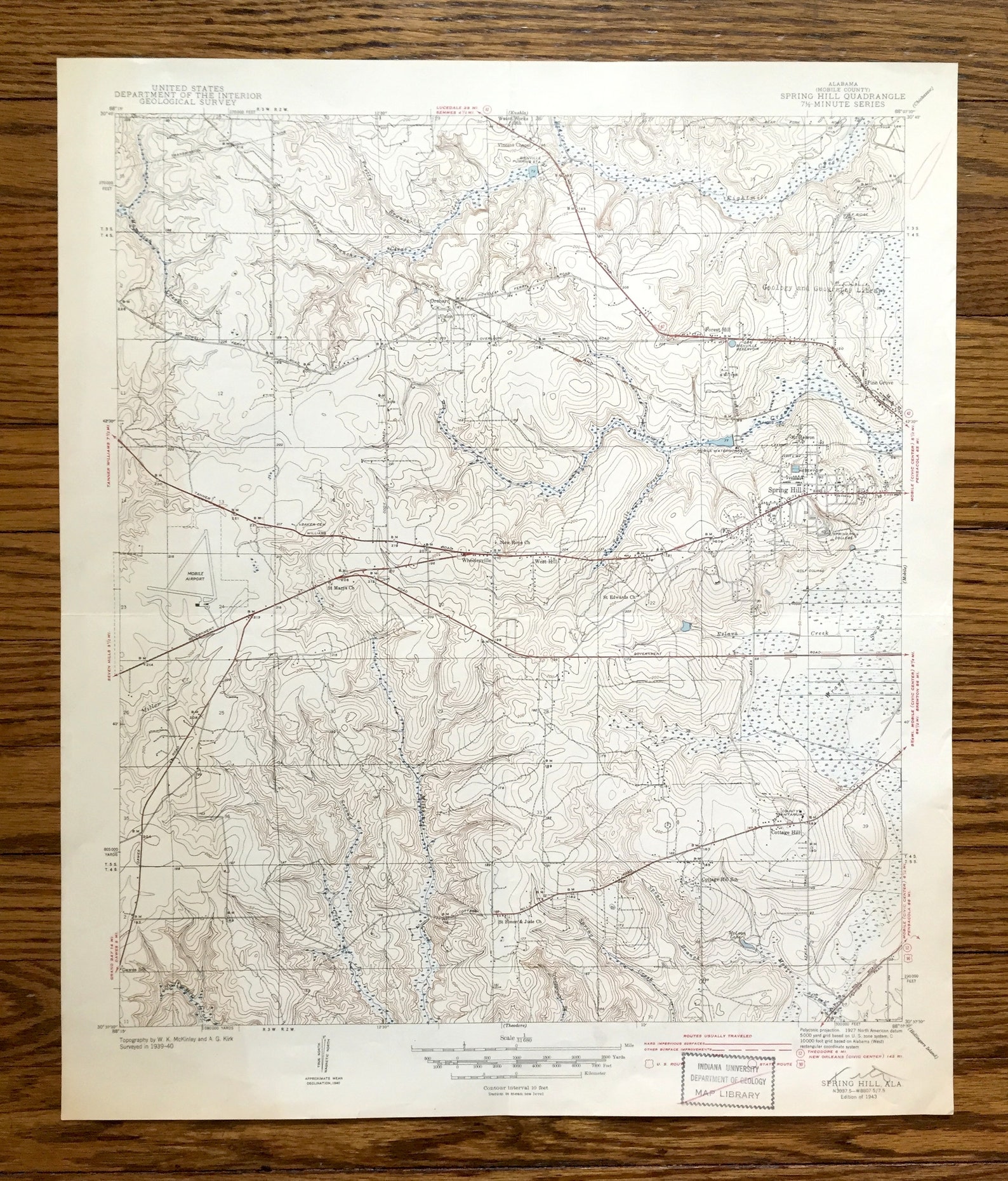 Antique Spring Hill, Alabama 1943 US Geological Survey Topographic Map ...