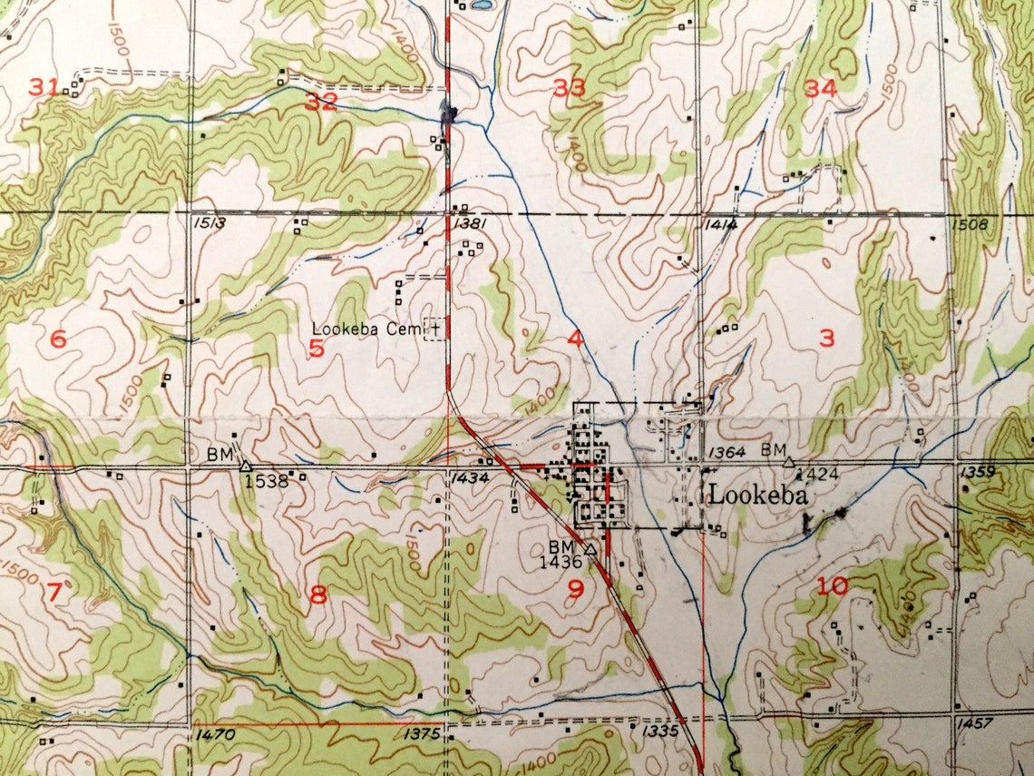 Antique Binger Oklahoma 1951 US Geological Survey Topographic Etsy France