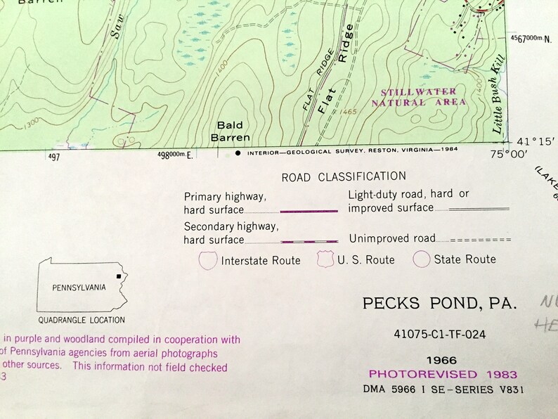 Antique Pecks Pond Pennsylvania 1966 US Geological Survey Etsy