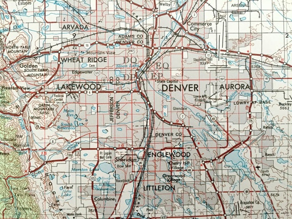 アンティーク デンバー、コロラド州 1953 年米国地質調査所地形図