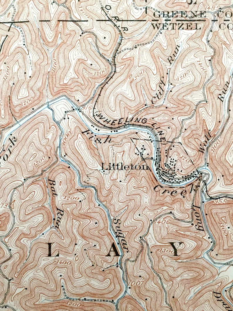 Meade Proctor Pinegrove Antique Littleton West Virginia 1905 US Geological Survey Topographic Map \u2013 Wetzel County Galmish Jacksonburg