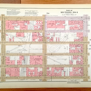 Antique Manhattan, New York City Map from Bromley's 1955 Manhattan Land Book – Midtown, Clinton, Chelsea, Garment District, Lincoln Tunnel