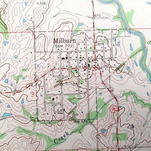 Antique Milburn, Oklahoma 1967 US Geological Survey Topographic Map Marshall, Johnston County