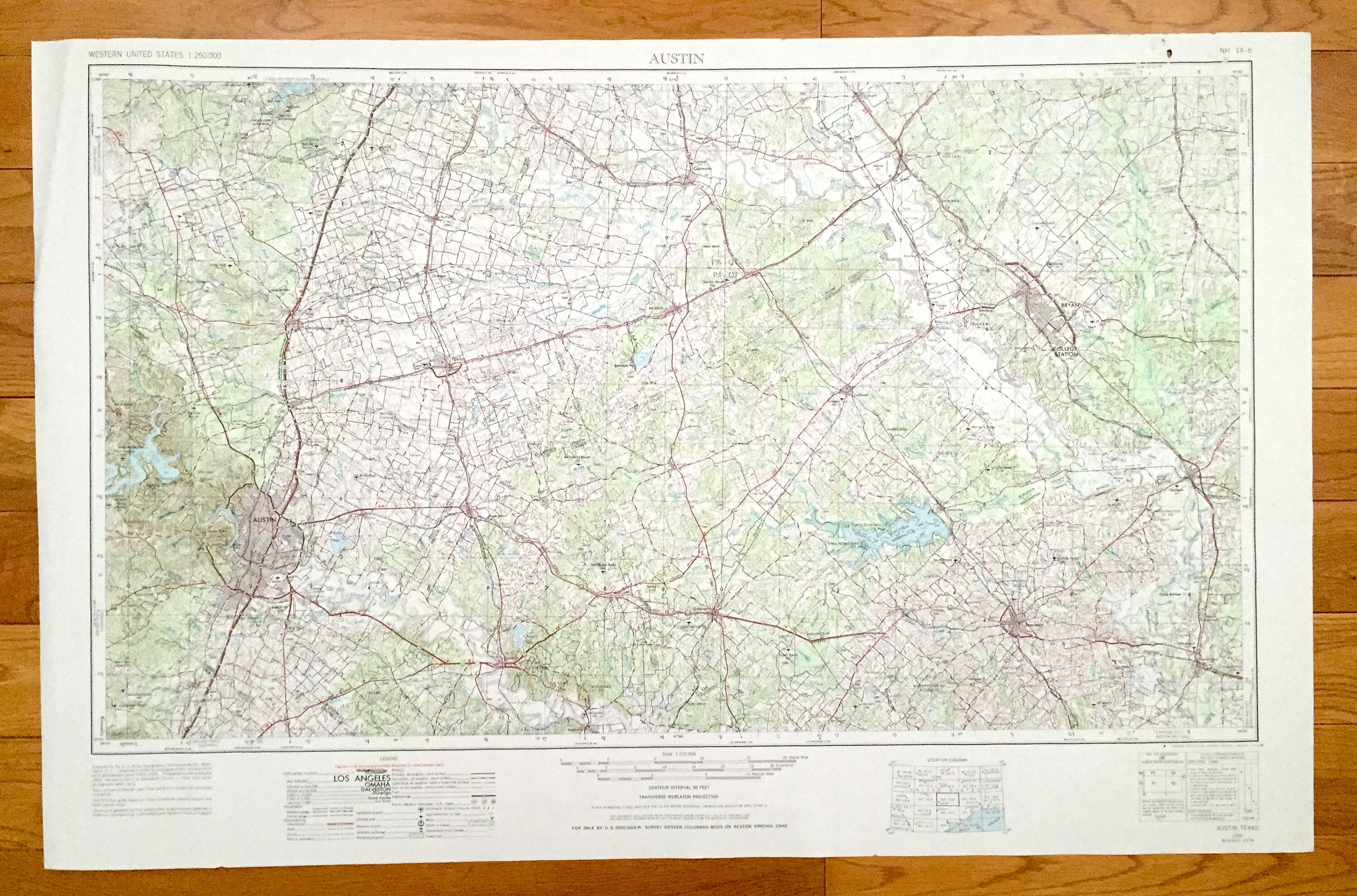 Antique Austin, Texas 1954 US Geological Survey Topographic