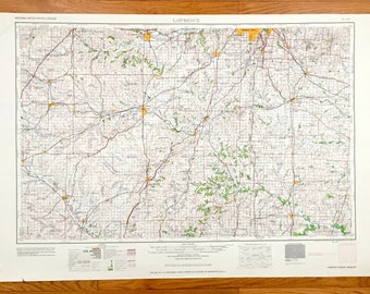 Antique Lawrence, Kansas 1961 US Geological Survey Topographic Map – Overland Park, Shawnee, Prairie Village, Topeka, Osage City, Ottawa
