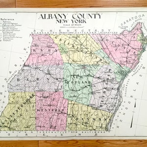 Antike Albany County, New York 1911 New Century Atlas Karte – Cohoes, Green Island, Glenmont, Voorheesville, Altamont Coeymans Renssaelaer NY