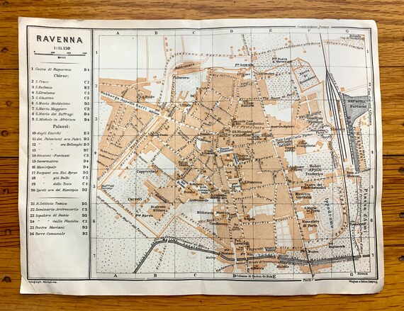 Antique 1913 Ravenna, Italy Map From Baedekers Guide – Emilia