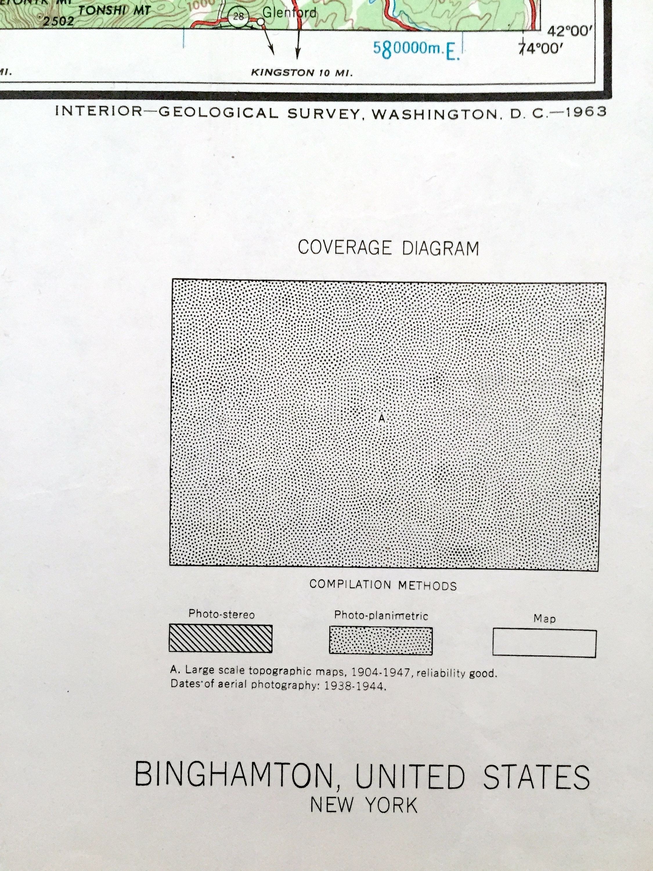 アンティーク ビンガムトン、ニューヨーク 1963年 米国地質調査所地形