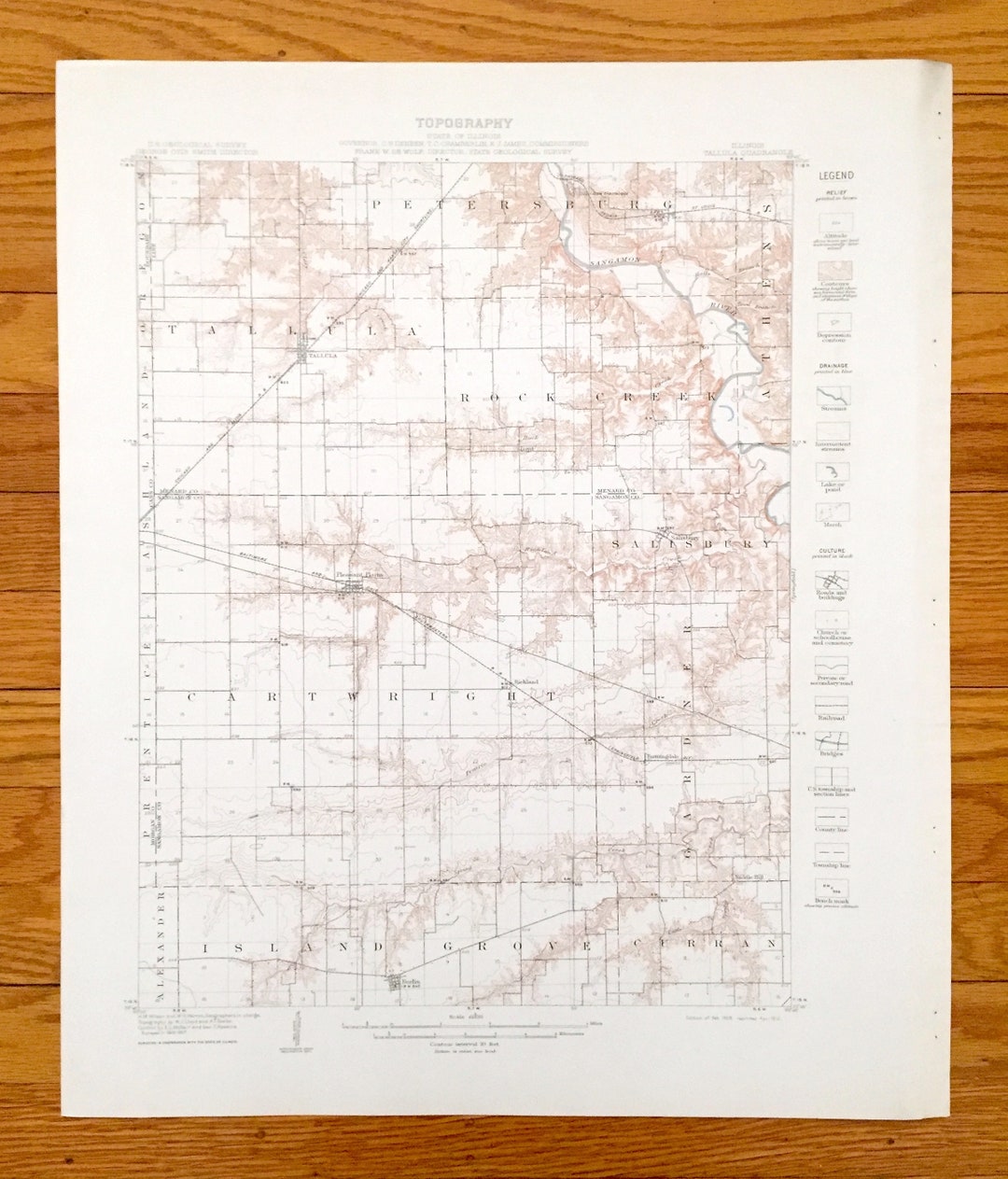 Antique Tallula, Illinois 1909 US Geological Survey Topographic Map ...