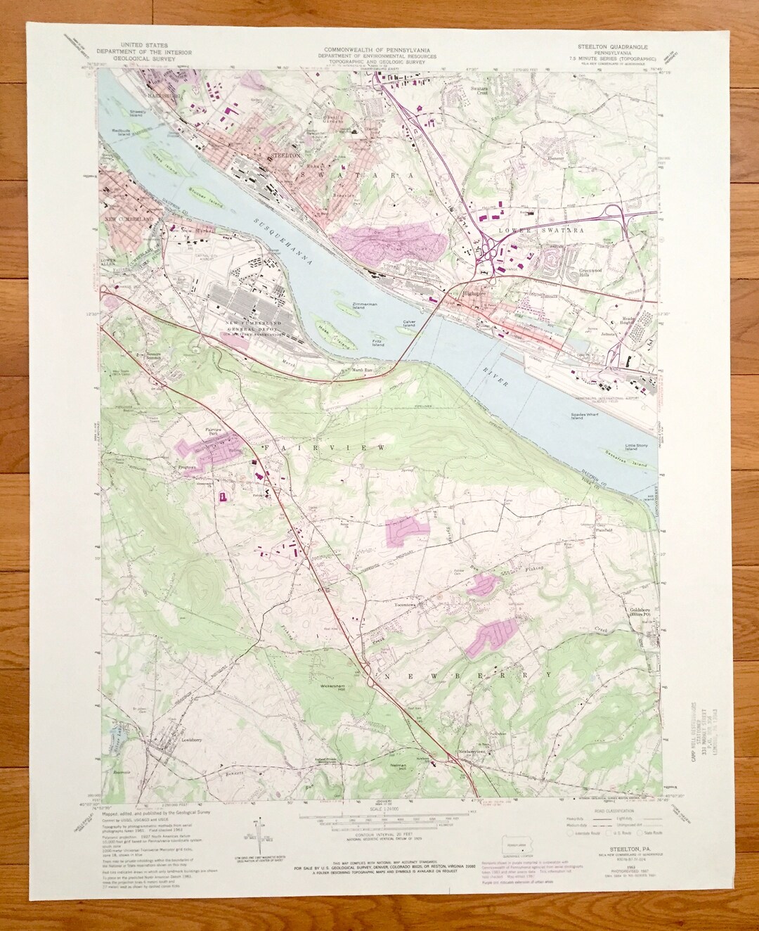Antique Steelton, Pennsylvania 1963 US Geological Survey Topographic Map Dauphin County, York