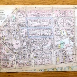 Antique Manhattan, New York Mappa dal Manhattan Land Book di Bromley del 1925 - NY County Court House, Foley Square AL Smith Housing Knickerbocker