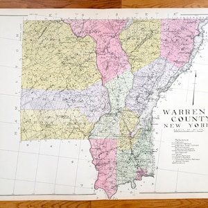 Antike Warren County, New York 1912 New Century Atlas Karte – Lake George Village, Queensbury, Pottersville Glens Falls Chestertown Bolton NY