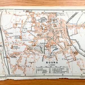 Antiguo Bourg 1914, Mapa de Francia de Baedekers Guide Atlas – Bel Air, Gare, Les Brotteaux, Boulevard, Gironde, Nouvelle-Aquitaine, Dordoña