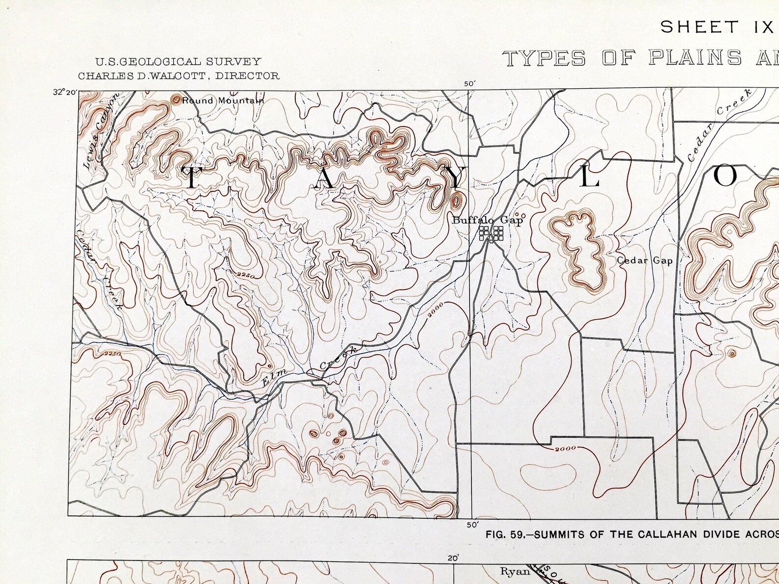 Scarps Map Antique Marfa, Texas 1900 Types of Plains and Scarps Map From US ...