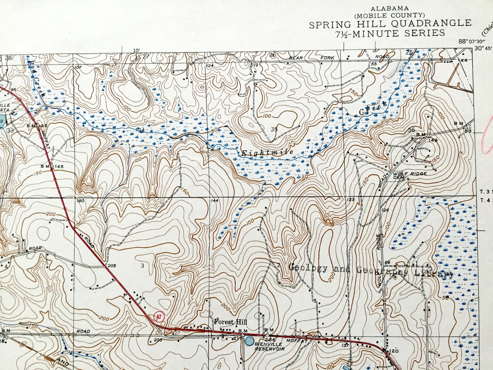Antique Spring Hill, Alabama 1943 US Geological Survey Topographic Map ...