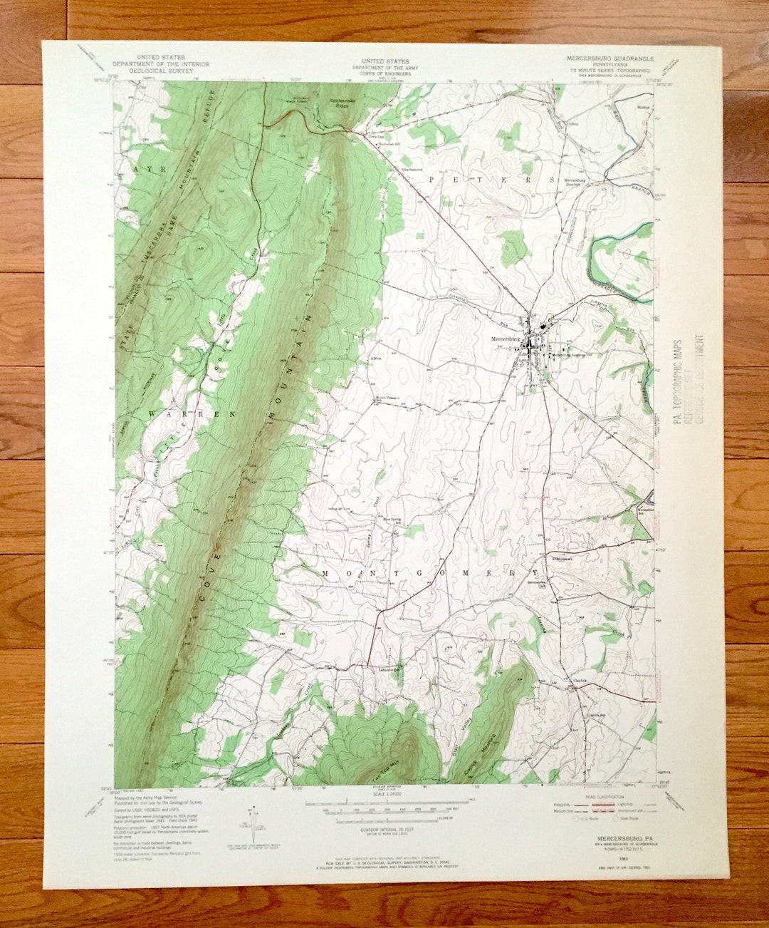 Antique Mercersburg, Pennsylvania 1943 US Geological Survey Topographic