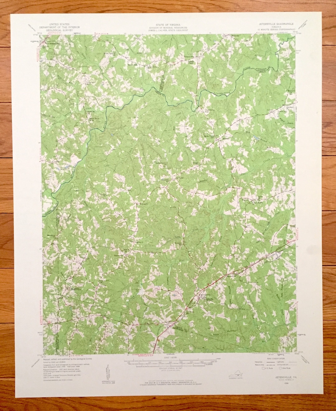 Antique Jetersville, Virginia 1958 US Geological Survey Mappa