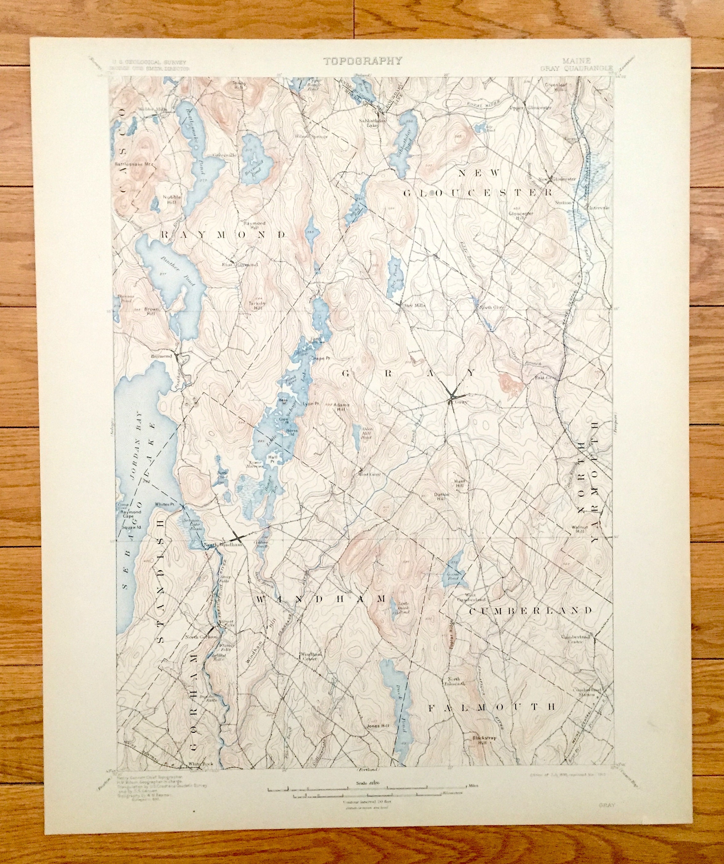 Antique Sebago Lake, Maine 1898 US Geological Survey Topographic Map ...