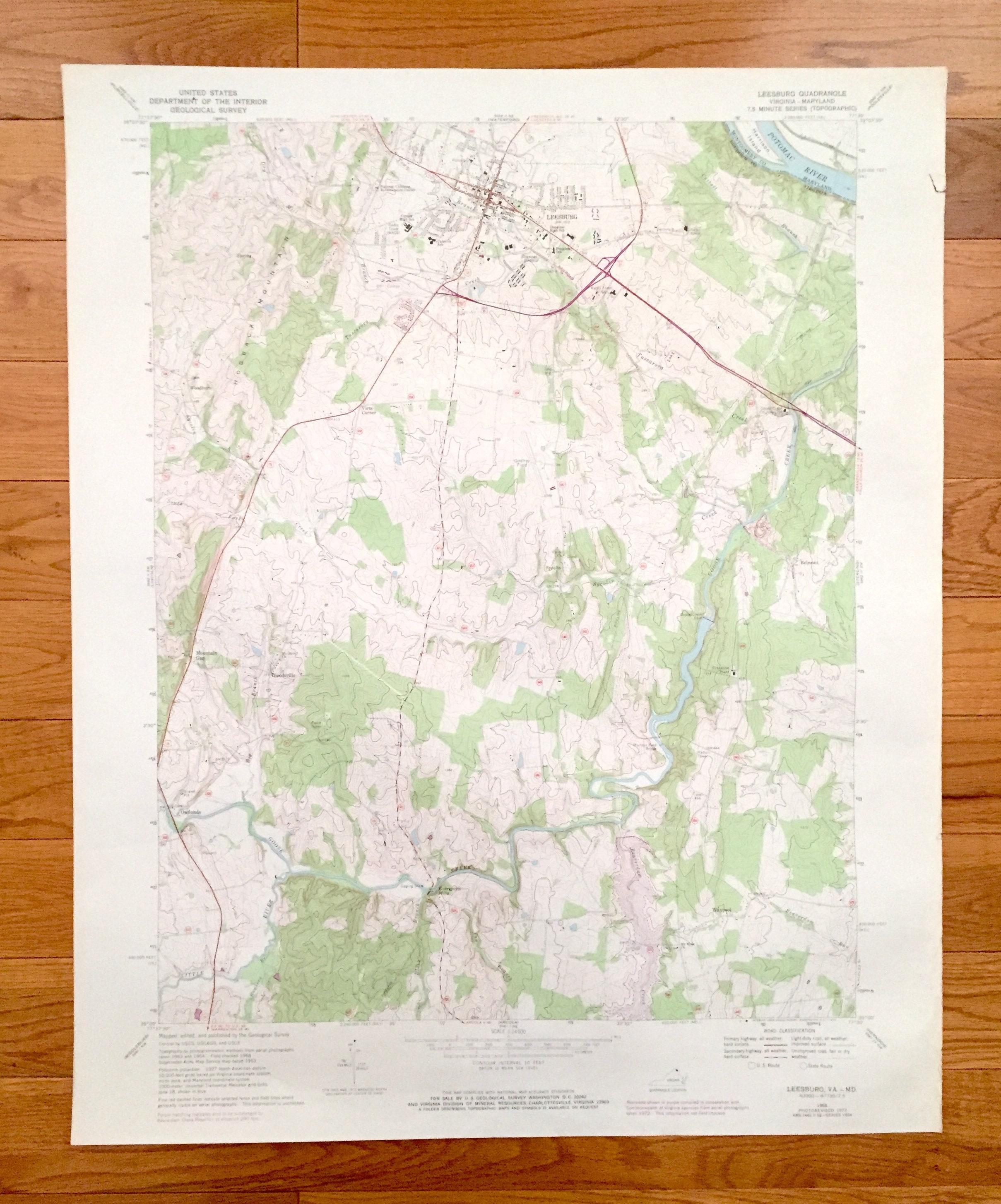 Antique Leesburg, Virginia 1968 US Geological Survey Topographic Map – Loudoun County, Woodburn Leedsville Oatlands Trap Rock Maryland VA MD