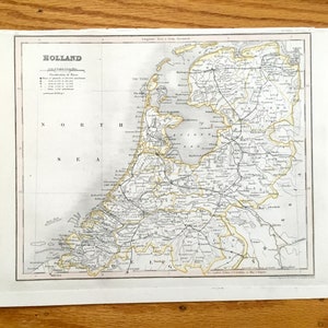 Antieke 1850 Holland en België Kaart door John Dower, Ward &Lock – Nederland, Frankrijk, Duitsland, Amsterdam, Brussel, Gent, Den Haag, Texel
