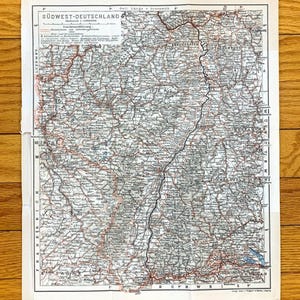 Ancienne carte du sud-ouest de l'Allemagne de 1911 de l'atlas des guides Baedekers - Lothringen, Vosges, Suisse, Bade, Oberelsaß, Alsace, Palatinat, Moselle