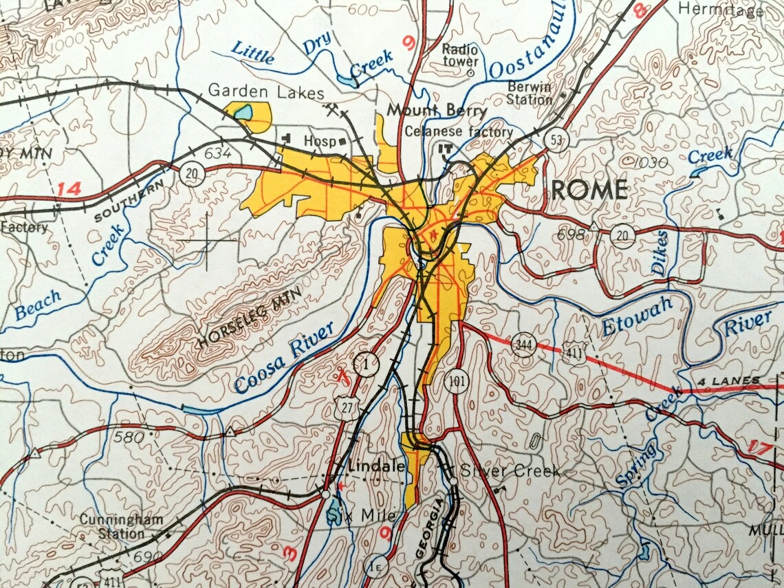Antique Rome 1958 US Geological Survey Topographic Etsy