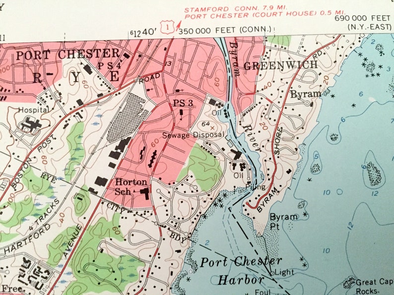 Antique Mamaroneck New York 1955 US Geological Survey Etsy New Zealand