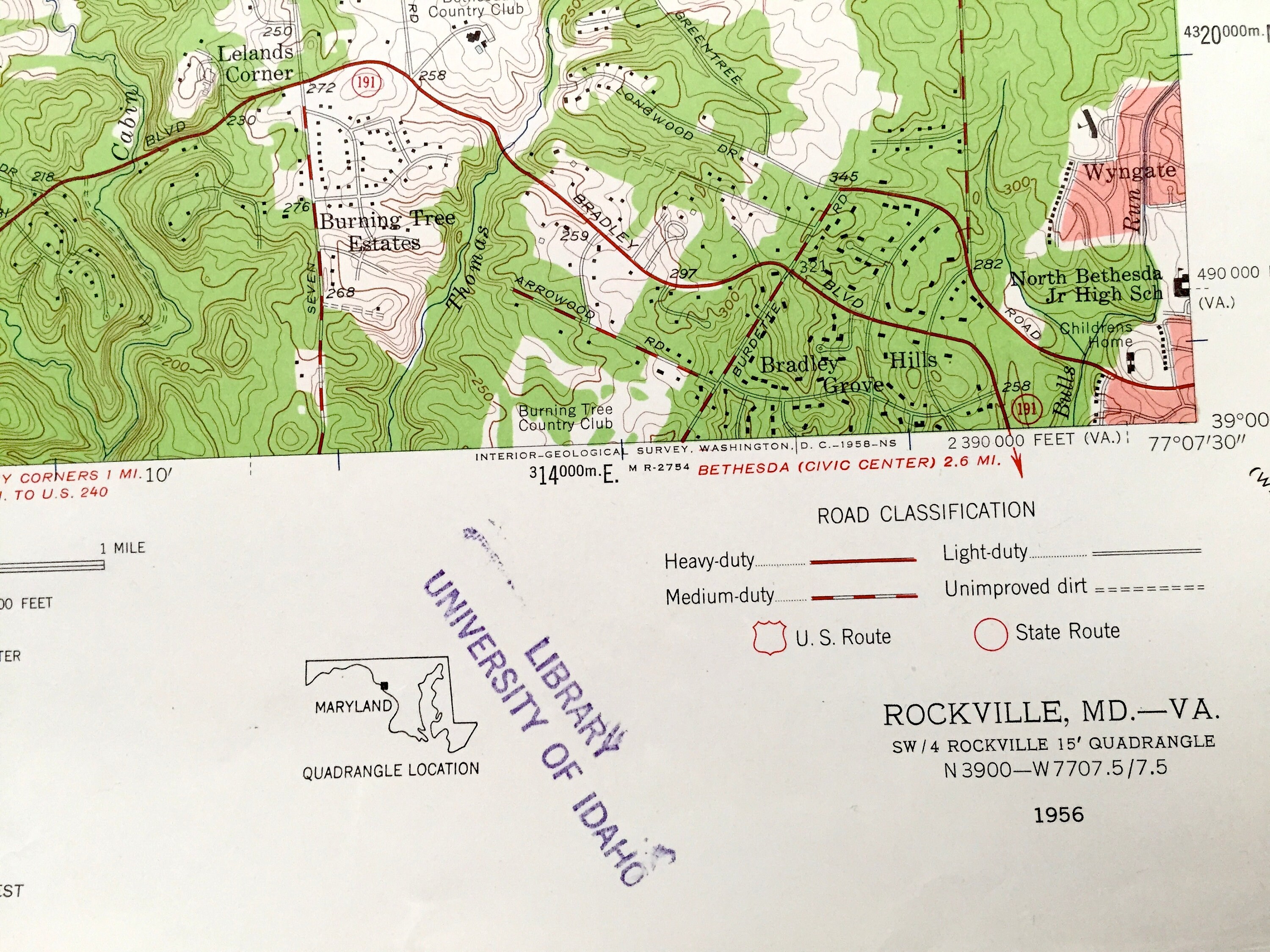 Antique Rockville, Maryland 1956 US Geological Survey Topographic