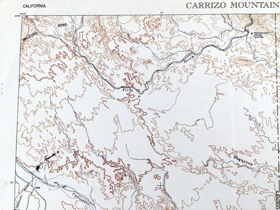 カリフォルニア州カリゾ山のアンティーク1952年米国地質調査所地形図