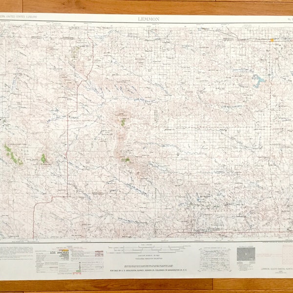 Antique Lemmon, South Dakota 1954 US Geological Survey Topographic Map – Custer National Forest, Moreau River, Buffalo, Ludlow, Shadehill SD
