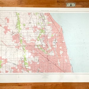 Antiguo Chicago, Illinois 1953 TAMAÑO DE PARED Mapa topográfico del Servicio Geológico de EE. UU. – Evanston Wilmette Skokie Des Plaines Logan Square Uptown, il