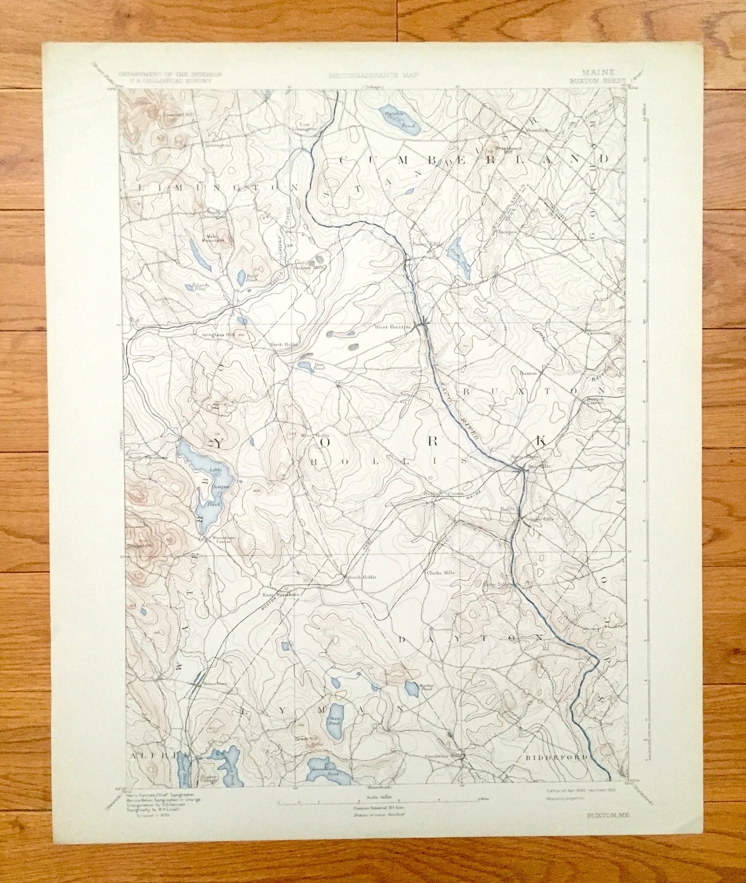 Antique Buxton Maine 1892 US Geological Survey Topographic Etsy Australia